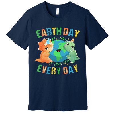 Earth Day Every Day Dinosaur Hugging Earth Nature Dino Lover Gift Premium T-Shirt