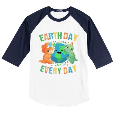 Earth Day Every Day Dinosaur Hugging Earth Nature Dino Lover Gift Baseball Sleeve Shirt