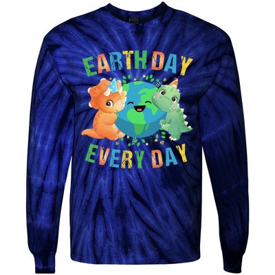 Earth Day Every Day Dinosaur Hugging Earth Nature Dino Lover Gift Tie-Dye Long Sleeve Shirt