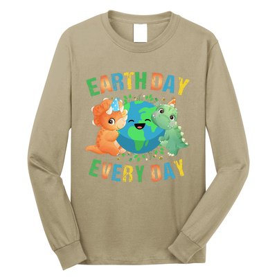 Earth Day Every Day Dinosaur Hugging Earth Nature Dino Lover Gift Long Sleeve Shirt