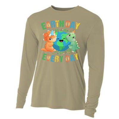 Earth Day Every Day Dinosaur Hugging Earth Nature Dino Lover Gift Cooling Performance Long Sleeve Crew