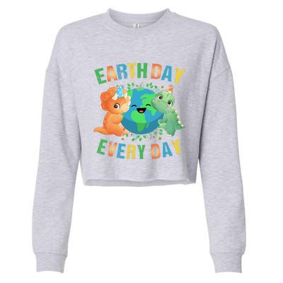 Earth Day Every Day Dinosaur Hugging Earth Nature Dino Lover Gift Cropped Pullover Crew