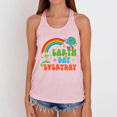 Earth Day Everyday Rainbow Hippie Groovy Save Planet Earth Gift Women's Knotted Racerback Tank