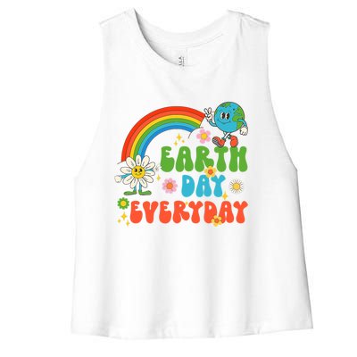 Earth Day Everyday Rainbow Hippie Groovy Save Planet Earth Gift Women's Racerback Cropped Tank