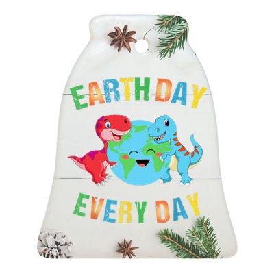 Earth Day Every Day Dinosaur Hugging Earth Nature Dino Lover Ceramic Bell Ornament