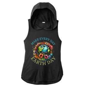 Earth Day Every Day Groovy Retro 70s Earth Day Ladies PosiCharge Tri-Blend Wicking Draft Hoodie Tank