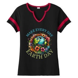 Earth Day Every Day Groovy Retro 70s Earth Day Ladies Halftime Notch Neck Tee