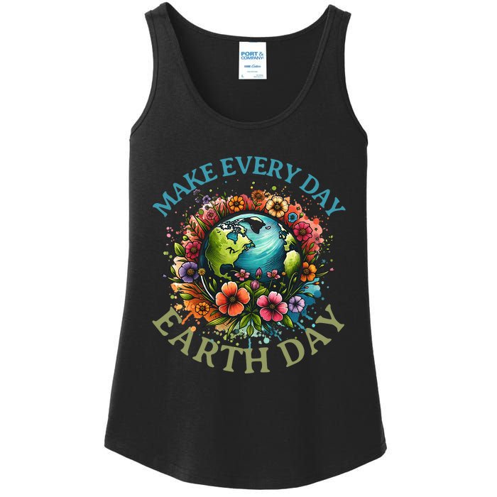 Earth Day Every Day Groovy Retro 70s Earth Day Ladies Essential Tank