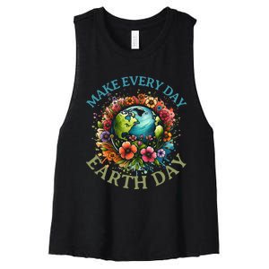 Earth Day Every Day Groovy Retro 70s Earth Day Women's Racerback Cropped Tank