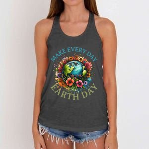 Earth Day Every Day Groovy Retro 70s Earth Day Women's Knotted Racerback Tank