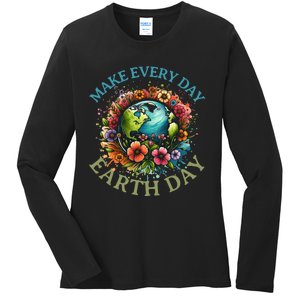 Earth Day Every Day Groovy Retro 70s Earth Day Ladies Long Sleeve Shirt