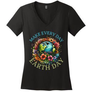 Earth Day Every Day Groovy Retro 70s Earth Day Women's V-Neck T-Shirt