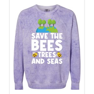 Earth Day Environtal Save The Bees Trees And Seas Meaningful Gift Colorblast Crewneck Sweatshirt