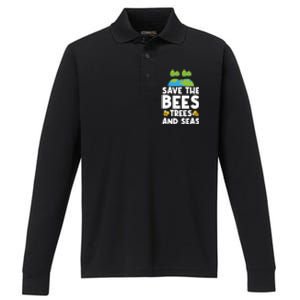 Earth Day Environtal Save The Bees Trees And Seas Meaningful Gift Performance Long Sleeve Polo