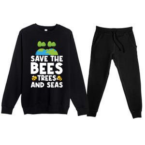 Earth Day Environtal Save The Bees Trees And Seas Meaningful Gift Premium Crewneck Sweatsuit Set