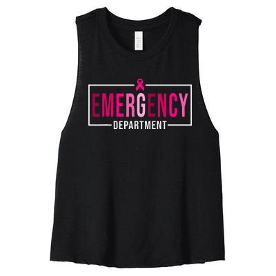 Emergency Departt Emergency Room Nurse Breast Cancer Women's Racerback Cropped Tank