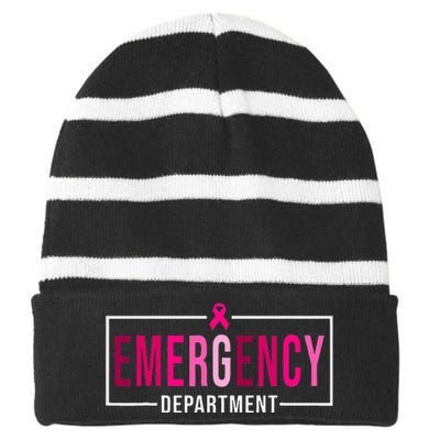 Emergency Departt Emergency Room Nurse Breast Cancer Striped Beanie with Solid Band