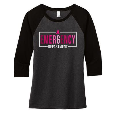 Emergency Departt Emergency Room Nurse Breast Cancer Women's Tri-Blend 3/4-Sleeve Raglan Shirt