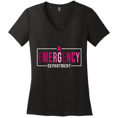 Emergency Departt Emergency Room Nurse Breast Cancer Women's V-Neck T-Shirt