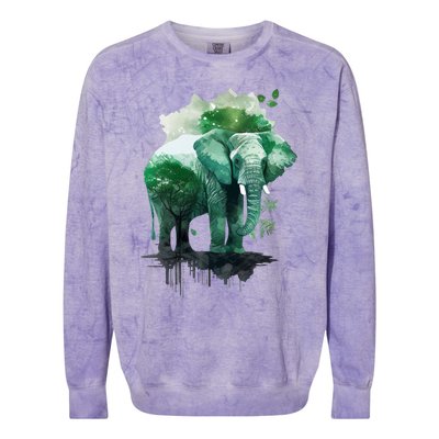 Earth Day Elephant Watercolor Art Green Theme Restore Earth Cute Gift Colorblast Crewneck Sweatshirt