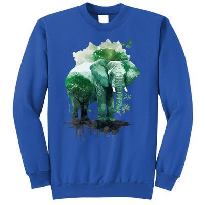 Earth Day Elephant Watercolor Art Green Theme Restore Earth Cute Gift Sweatshirt