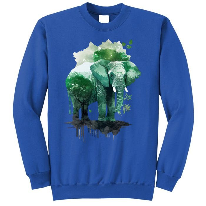 Earth Day Elephant Watercolor Art Green Theme Restore Earth Cute Gift Sweatshirt