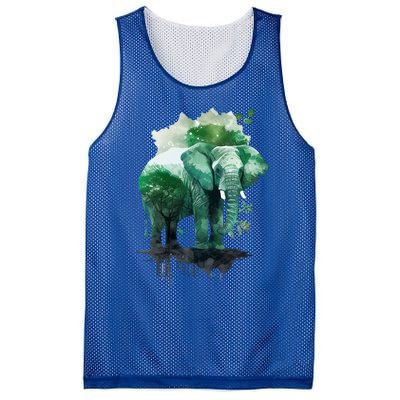 Earth Day Elephant Watercolor Art Green Theme Restore Earth Cute Gift Mesh Reversible Basketball Jersey Tank