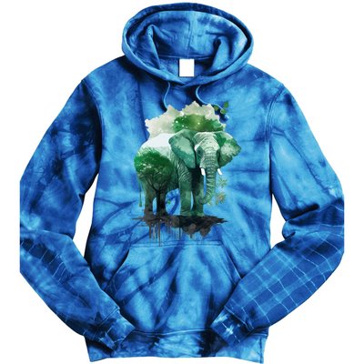 Earth Day Elephant Watercolor Art Green Theme Restore Earth Cute Gift Tie Dye Hoodie