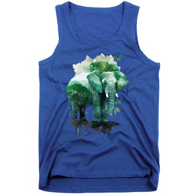 Earth Day Elephant Watercolor Art Green Theme Restore Earth Cute Gift Tank Top