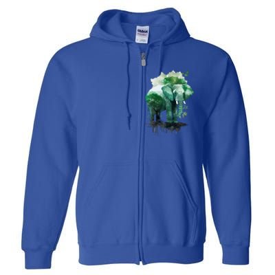 Earth Day Elephant Watercolor Art Green Theme Restore Earth Cute Gift Full Zip Hoodie