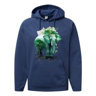 Earth Day Elephant Watercolor Art Green Theme Restore Earth Cute Gift Performance Fleece Hoodie