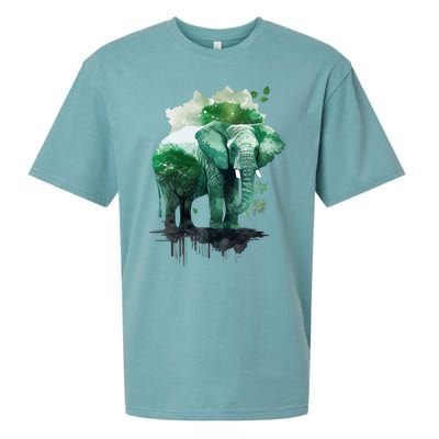 Earth Day Elephant Watercolor Art Green Theme Restore Earth Cute Gift Sueded Cloud Jersey T-Shirt