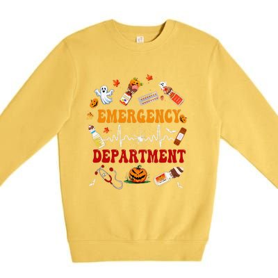 Emergency Department Er Nurse Halloween Groovy Fall Season Premium Crewneck Sweatshirt