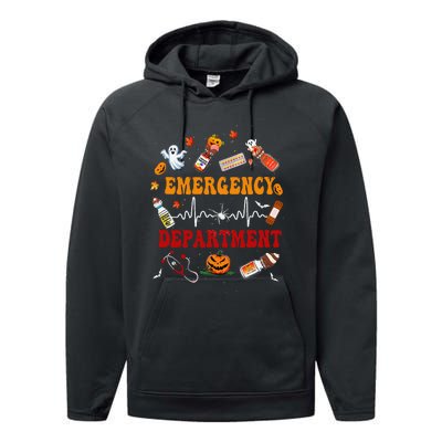 Emergency Department Er Nurse Halloween Groovy Fall Season Performance Fleece Hoodie