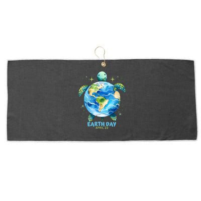 Earth Day Everyday April 22 Sea Turtle Save The Planet Cute Gift Large Microfiber Waffle Golf Towel