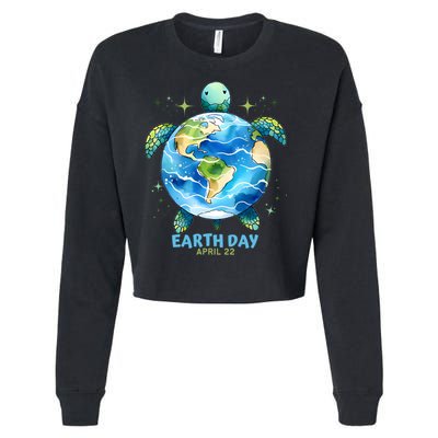 Earth Day Everyday April 22 Sea Turtle Save The Planet Cute Gift Cropped Pullover Crew