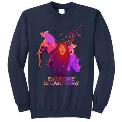 Earth Day Every Day Love Elephant Turtles Lion Rhino Birds Sweatshirt