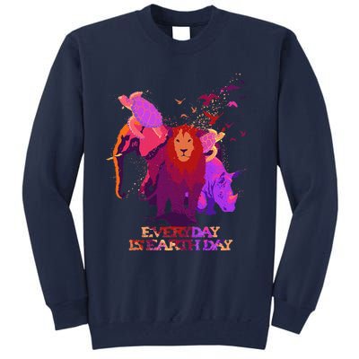 Earth Day Every Day Love Elephant Turtles Lion Rhino Birds Tall Sweatshirt