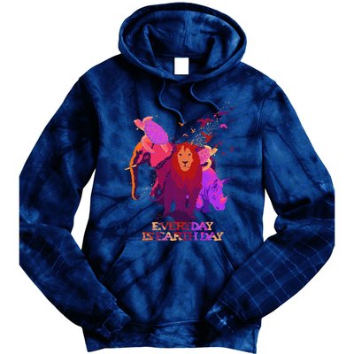 Earth Day Every Day Love Elephant Turtles Lion Rhino Birds Tie Dye Hoodie