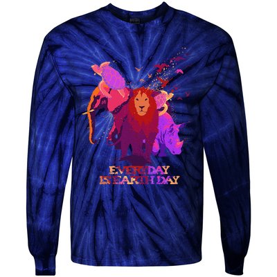 Earth Day Every Day Love Elephant Turtles Lion Rhino Birds Tie-Dye Long Sleeve Shirt