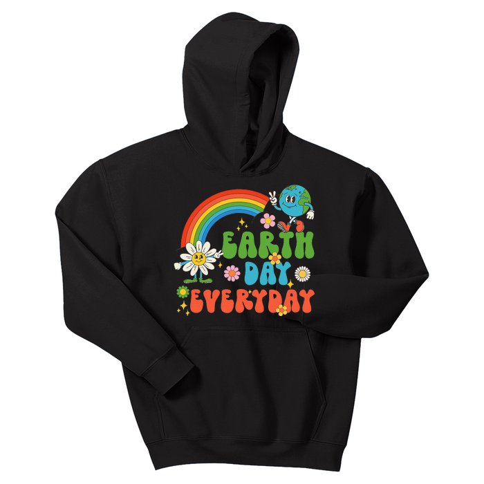 Earth Day Everyday Rainbow Hippie Groovy Save Planet Earth Kids Hoodie