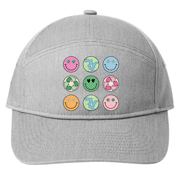 Earth Day Everyday Groovy Face Recycle Save Our Planet 7-Panel Snapback Hat