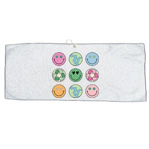 Earth Day Everyday Groovy Face Recycle Save Our Planet Large Microfiber Waffle Golf Towel