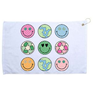 Earth Day Everyday Groovy Face Recycle Save Our Planet Grommeted Golf Towel