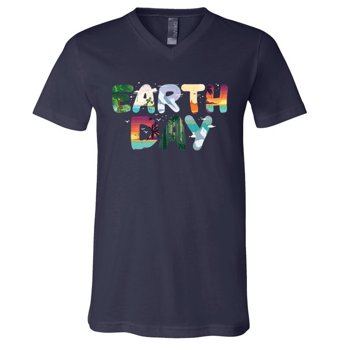 Earth Day Elements Nature Global Warming V-Neck T-Shirt