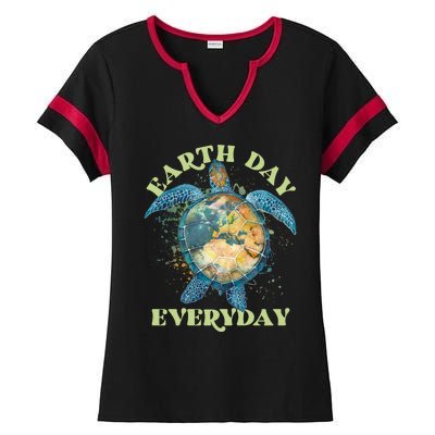 Earth Day Everyday Watercolor Sea Turtle Earth Ladies Halftime Notch Neck Tee