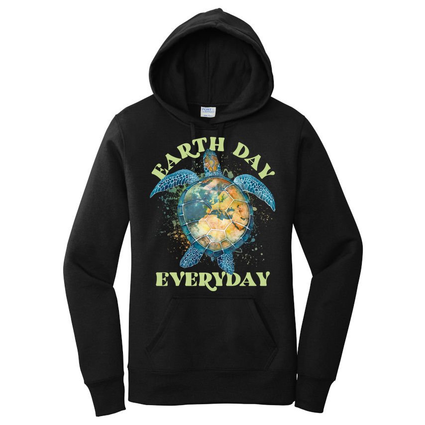 Earth Day Everyday Watercolor Sea Turtle Earth Women's Pullover Hoodie