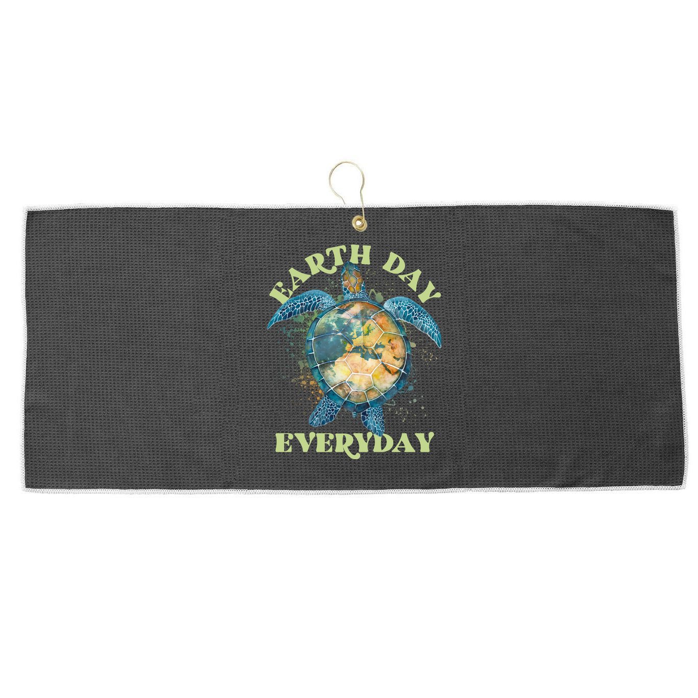 Earth Day Everyday Watercolor Sea Turtle Earth Large Microfiber Waffle Golf Towel