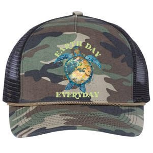 Earth Day Everyday Watercolor Sea Turtle Earth Retro Rope Trucker Hat Cap