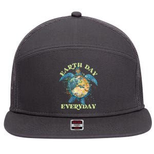 Earth Day Everyday Watercolor Sea Turtle Earth 7 Panel Mesh Trucker Snapback Hat